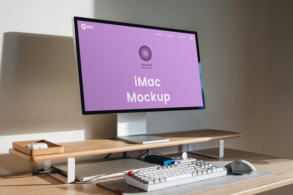 带质感桌搭场景的iMac样机mockup