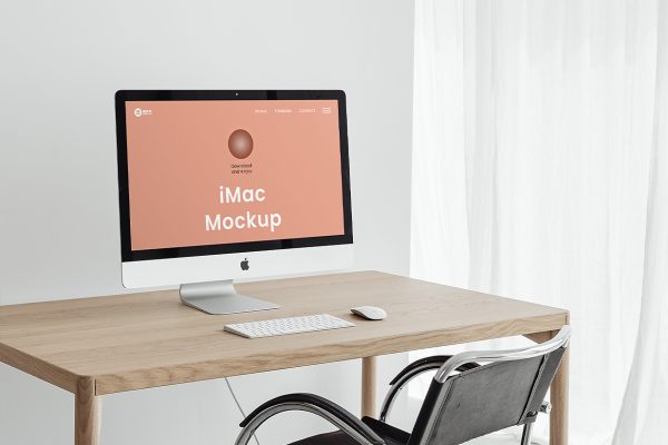 居家办公区的iMac样机mockup