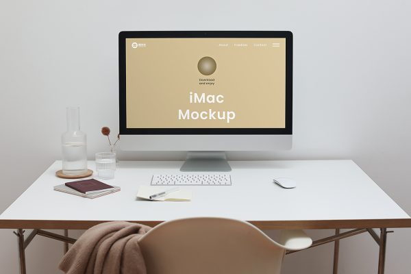 优雅的居家办公区的iMac样机mockup
