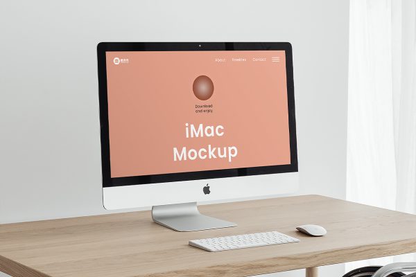 居家办公区的iMac样机mockup
