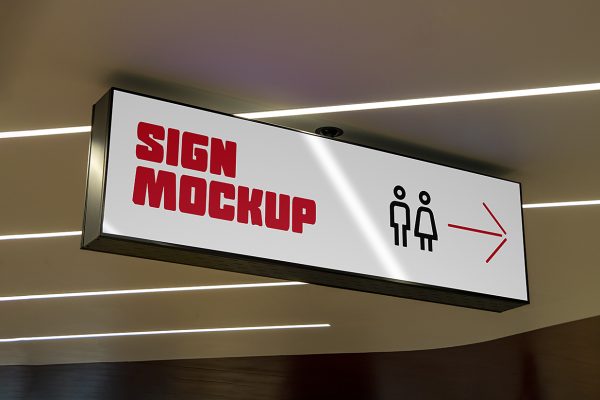 卫生间洗手间导视牌吊牌灯箱样机mockup