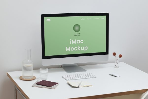 居家办公区的iMac样机mockup
