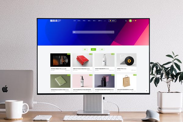 木制工作台的iMac样机mockup