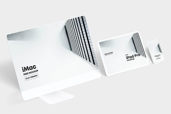 带iPad平板iPhone手机的iMac样机mockup