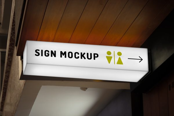 卫生间洗手间导视牌吊牌灯箱样机mockup