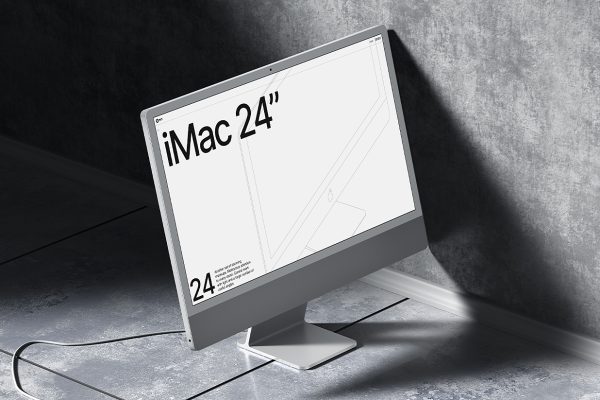 靠在墙面的iMac样机mockup