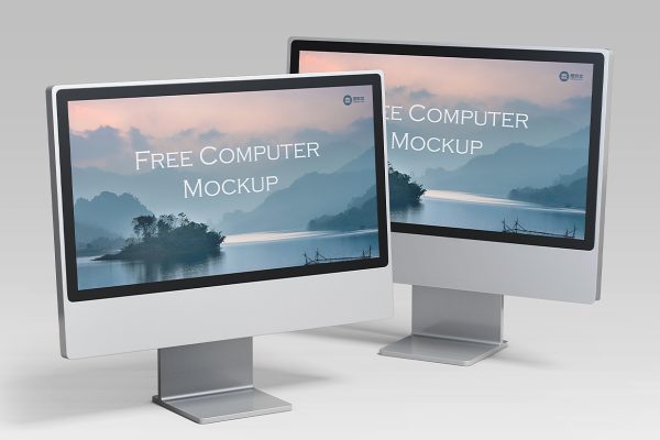 不同角度的iMac显示器样机mockup3组