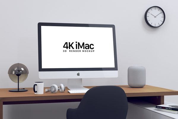 居家工作台的iMac样机mockup