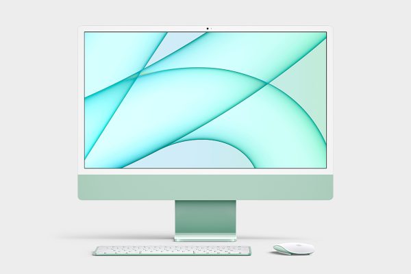 七种不同颜色的iMac 24样机mockup