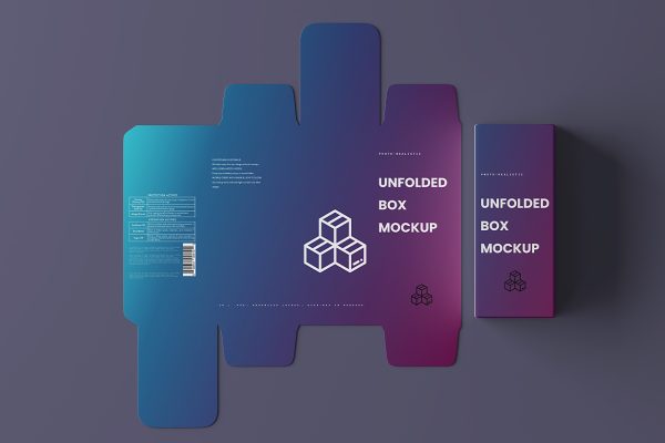 高质感纸盒包装盒刀模刀版展开图样机mockup5组