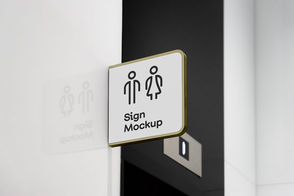 卫生间洗手间墙面门牌导视标识样机mockup