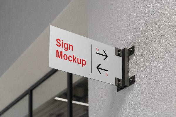 侧挂式双箭头区域楼层导视牌样机mockup