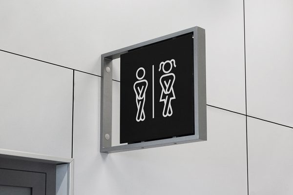 悬浮式卫生间洗手间门牌导视牌标识牌样机mockup