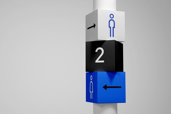 立柱式卫生间楼层指示牌导视标识牌样机mockup