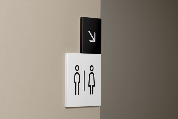 极简轻奢风壁挂式卫生间导视牌指示牌样机mockup