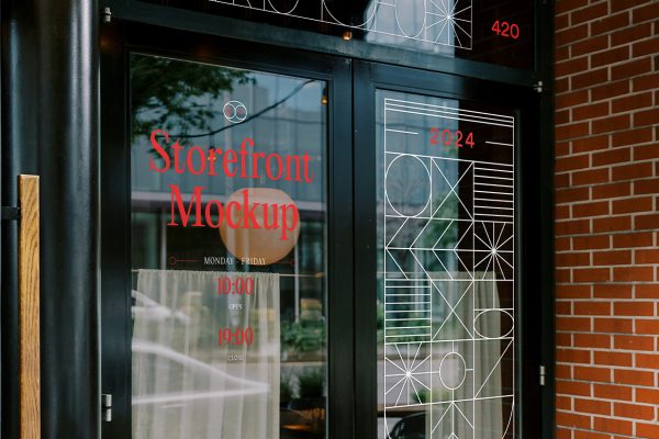 美式复古橱窗店铺门面玻璃贴LOGO贴样机mockup