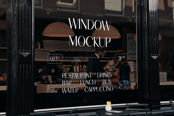 高端餐厅咖啡店橱窗玻璃贴LOGO贴样机mockup