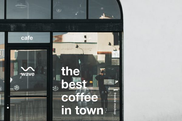 极简咖啡店铺橱窗玻璃贴LOGO贴样机mockup