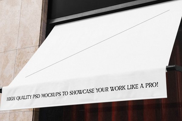 带遮阳篷雨棚的店铺门头招牌样机mockup