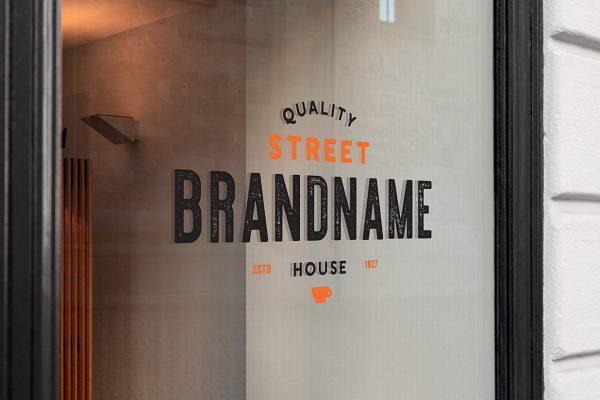 美式复古街头风店铺橱窗玻璃贴LOGO贴样机mockup