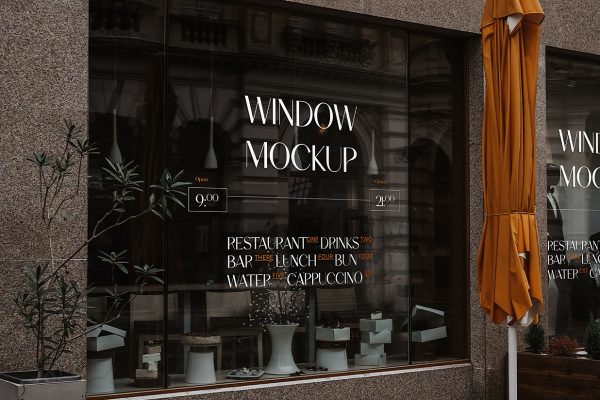 欧式复古风餐饮店铺橱窗玻璃贴LOGO贴样机mockup