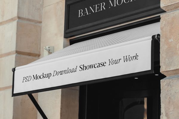 带遮阳篷雨棚的店铺门头招牌样机mockup