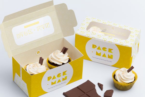 纸杯蛋糕开窗纸盒包装样机mockup