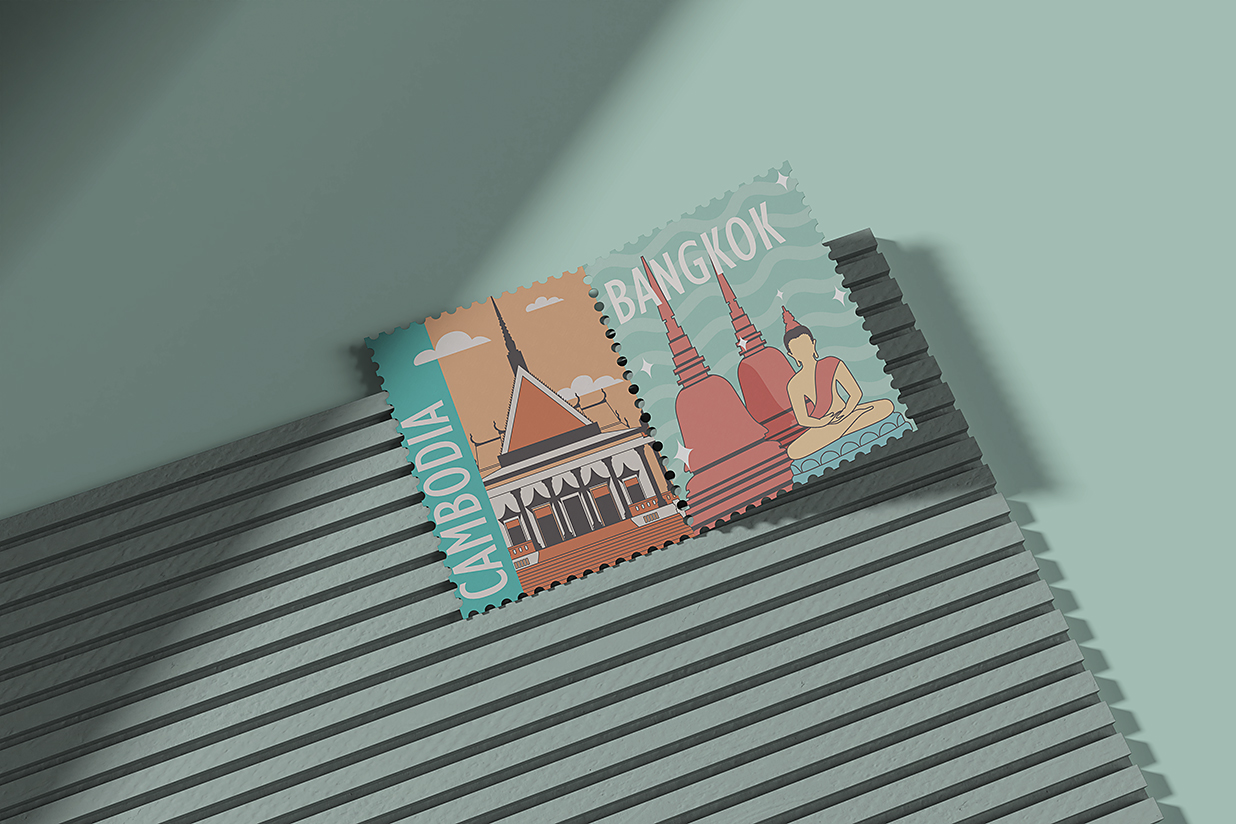 带场景的邮票样机mockup5组插图