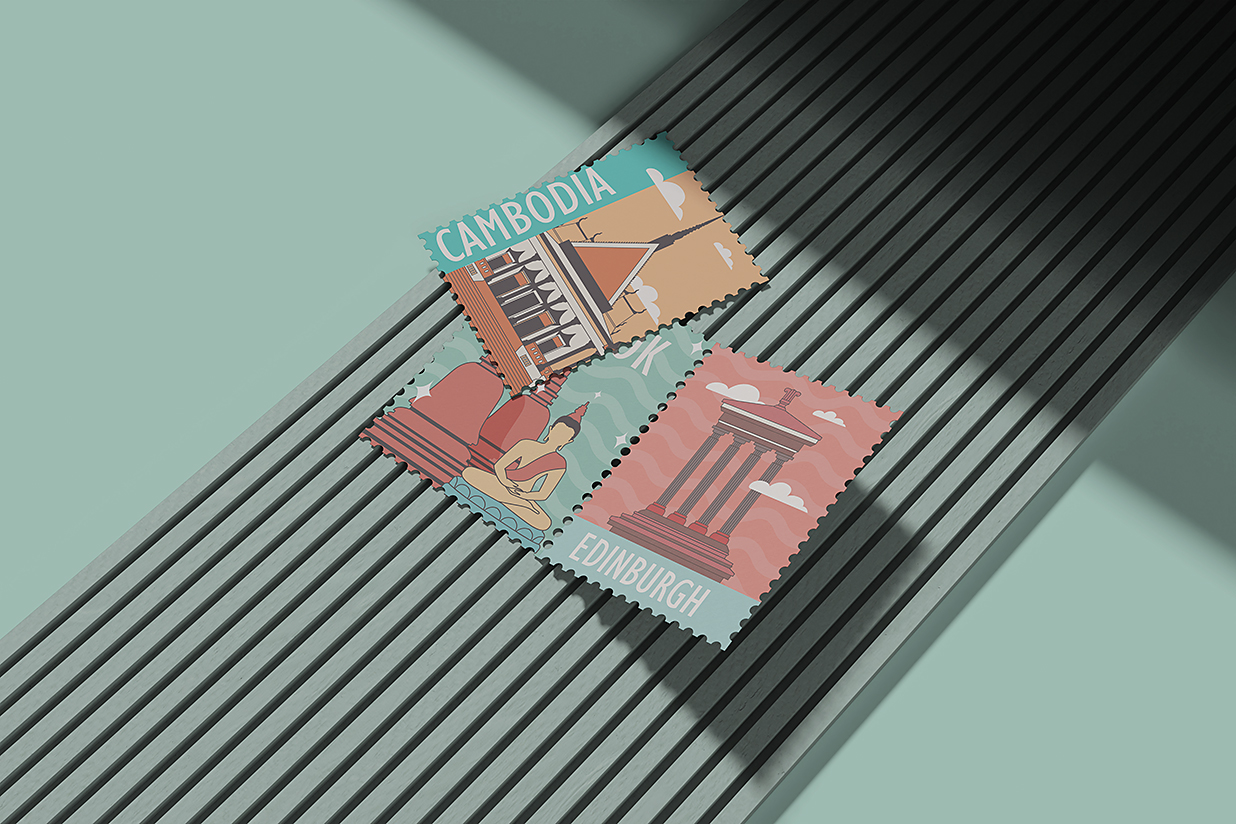 带场景的邮票样机mockup5组插图1