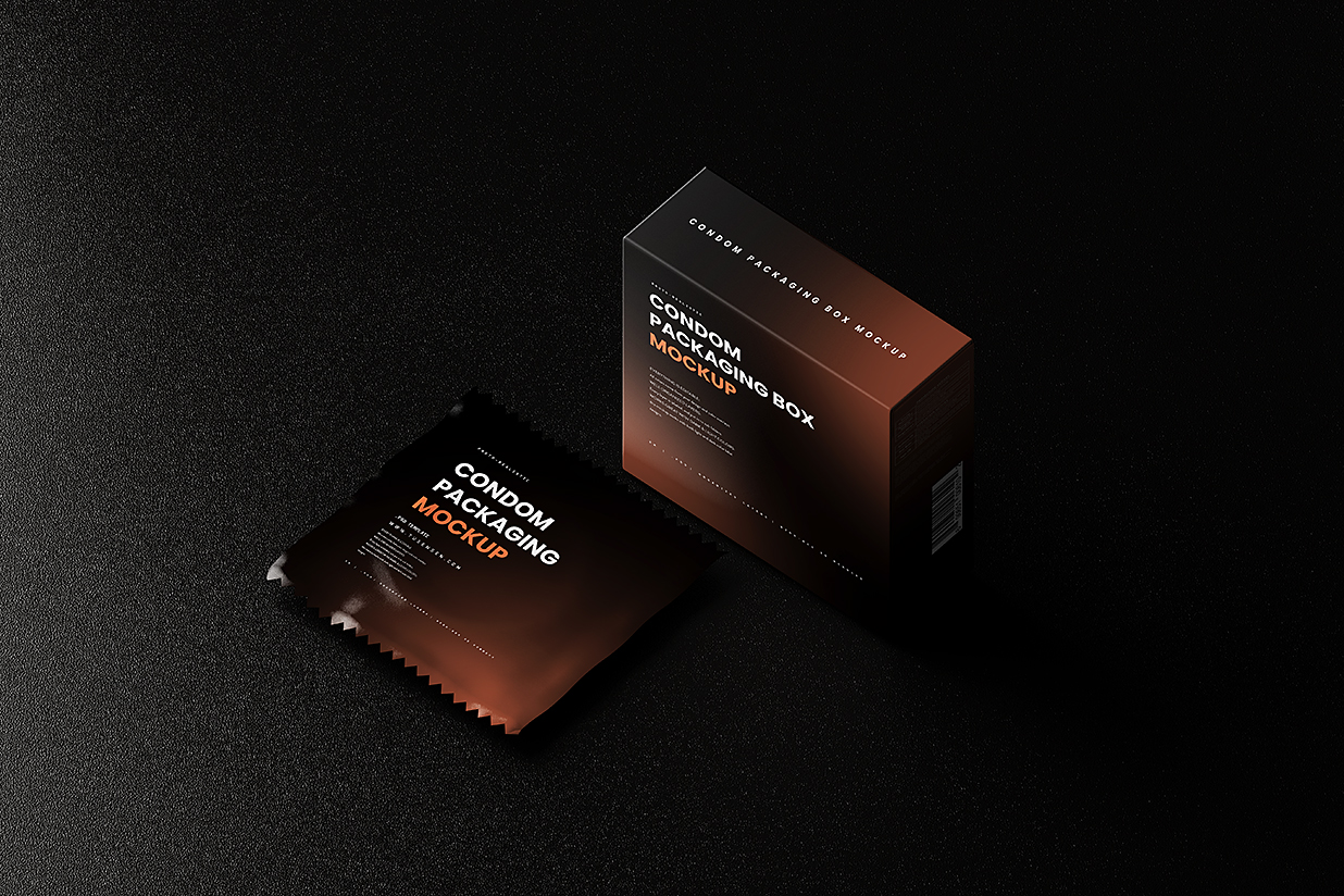 带包装盒的安全套避孕套小袋包装样机mockup7组插图3
