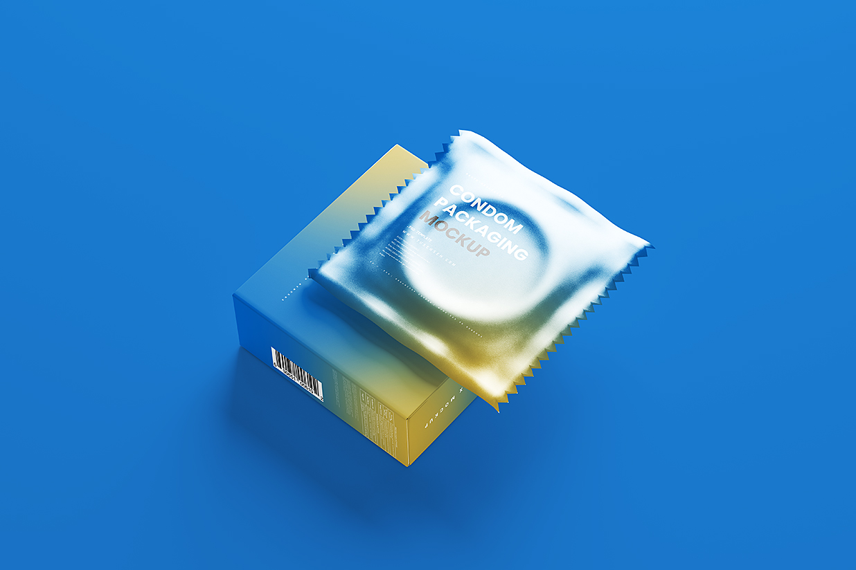 带包装盒的安全套避孕套小袋包装样机mockup10组插图3