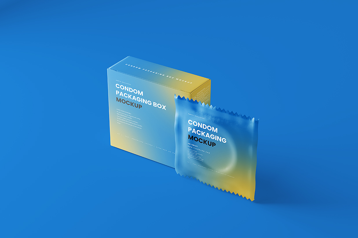 带包装盒的安全套避孕套小袋包装样机mockup10组插图6