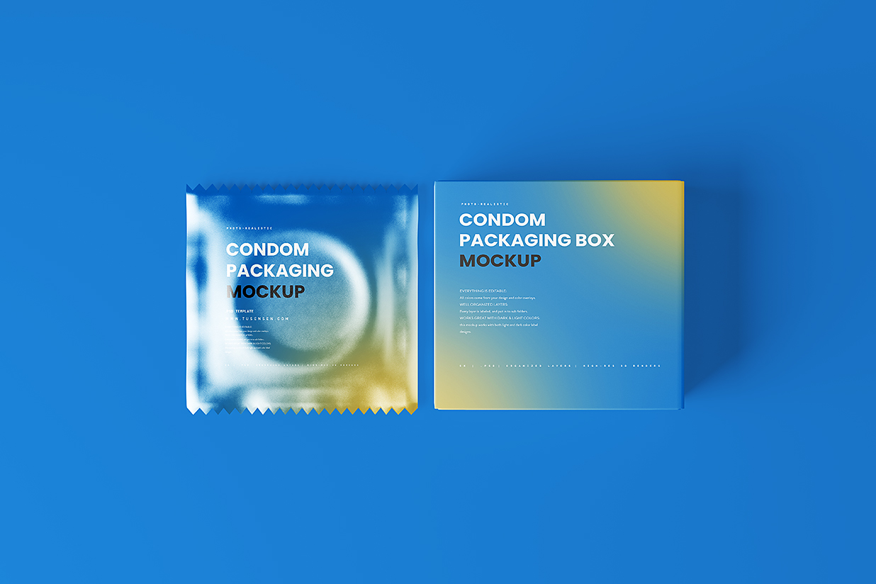 带包装盒的安全套避孕套小袋包装样机mockup10组插图7