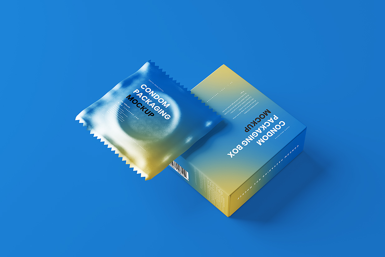 带包装盒的安全套避孕套小袋包装样机mockup10组插图8