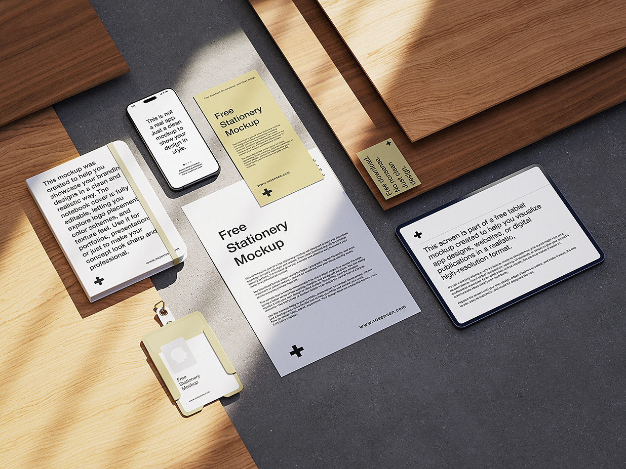 原木风办公文具用品文创VI样机mockup4组插图