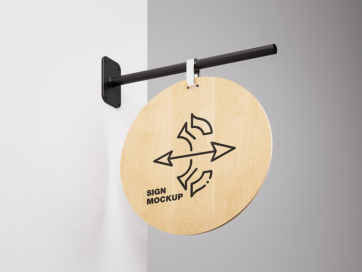 户外圆形木制招牌样机mockup2组插图