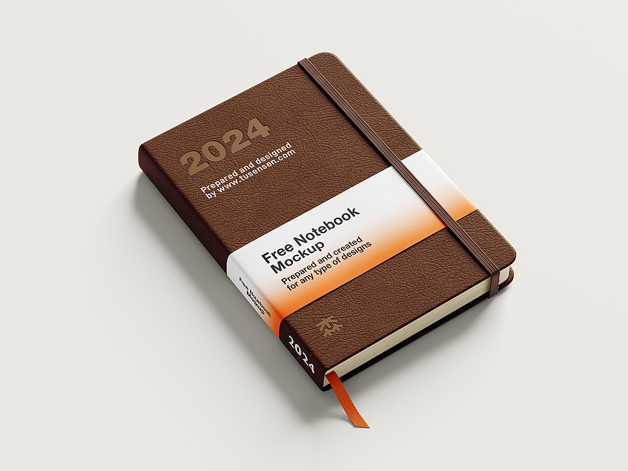 厚皮革笔记本记事本本子样机mockup6组插图