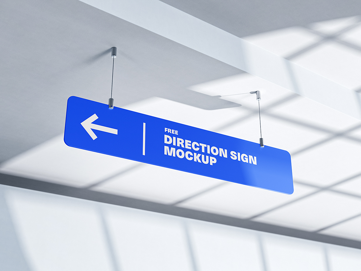 室内悬挂式长条形方向指示牌样机mockup2组插图