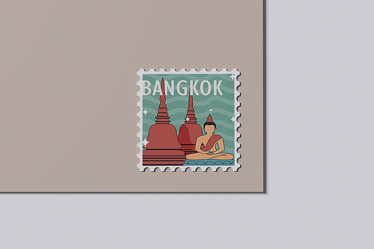 放在信封上的邮票样机mockup4组插图