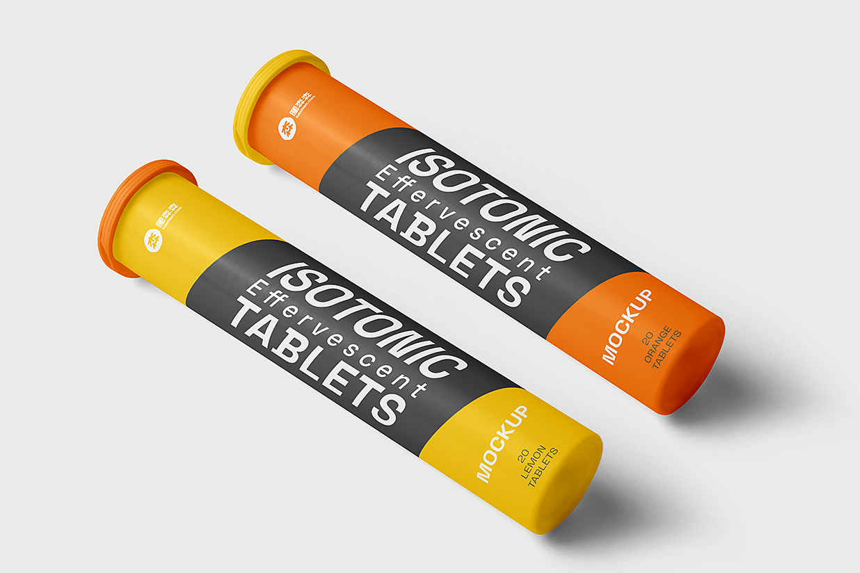 电解质泡腾片维生素瓶包装样机mockup2组插图