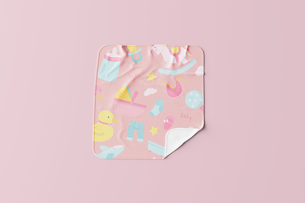方形婴儿毛毯包巾隔尿垫样机mockup5组插图