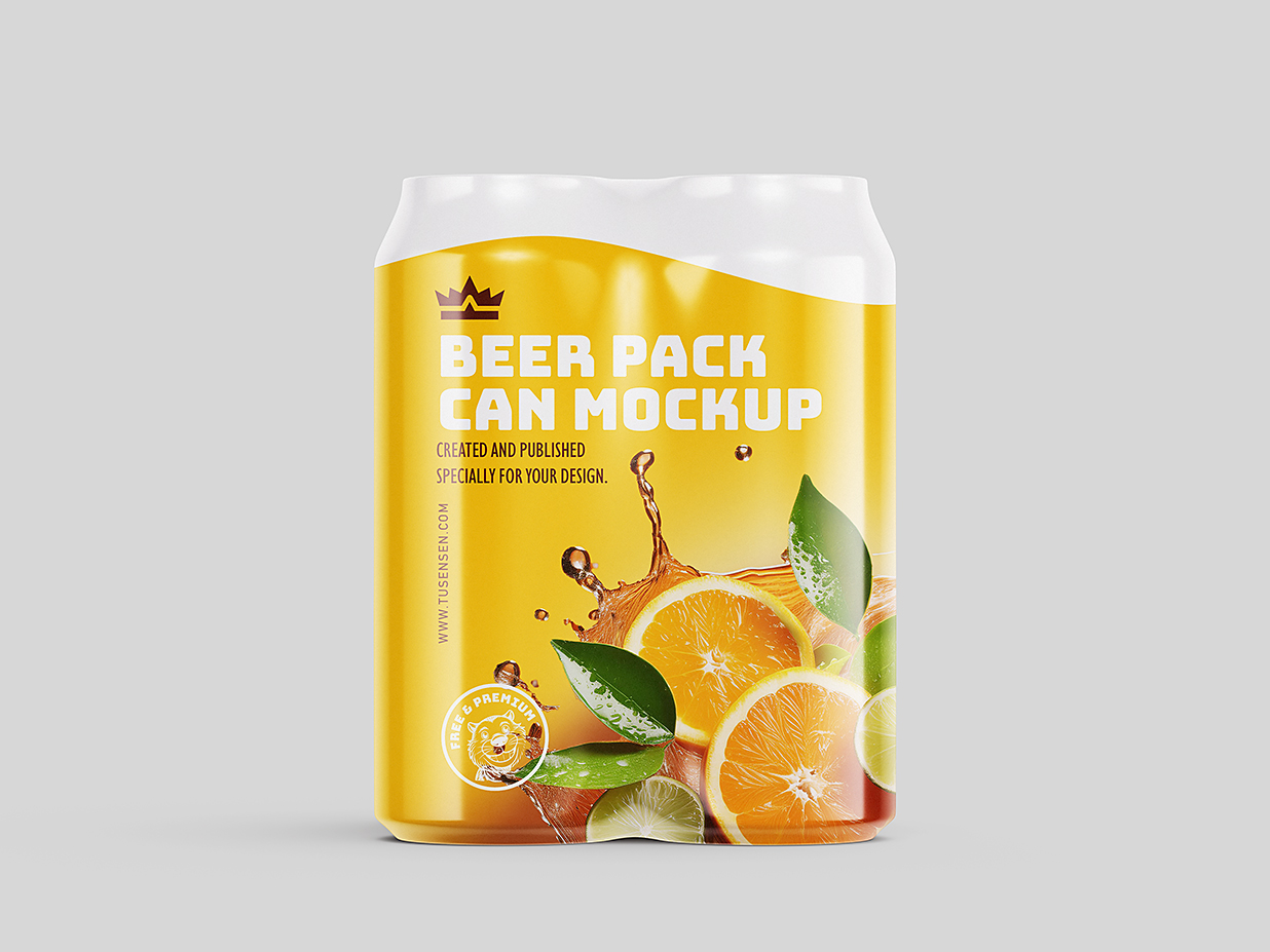 带塑膜包装的易拉罐饮料罐啤酒罐苏打水罐样机mockup4组插图