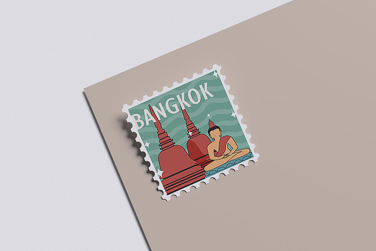 放在信封上的邮票样机mockup4组插图1