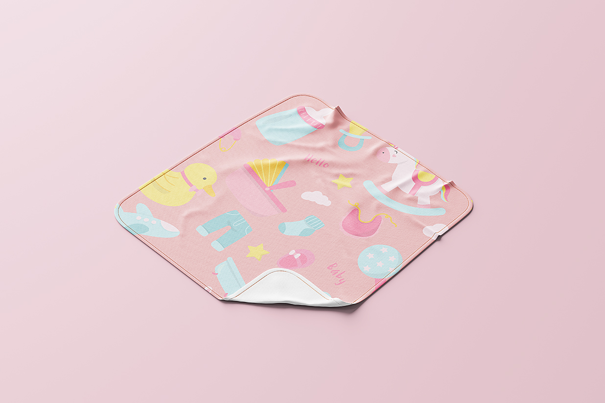 方形婴儿毛毯包巾隔尿垫样机mockup5组插图1