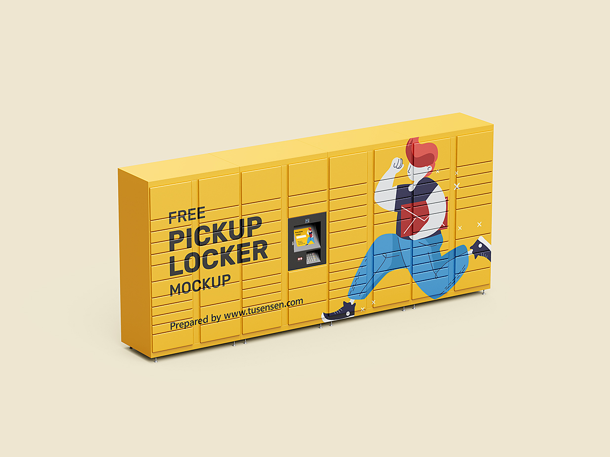 自助存包柜储物柜快递柜广告样机mockup4组插图1