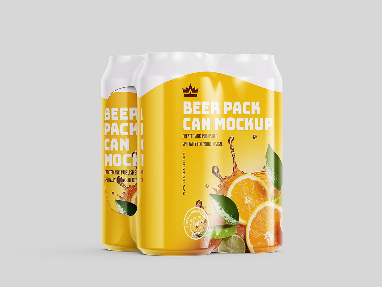 带塑膜包装的易拉罐饮料罐啤酒罐苏打水罐样机mockup4组插图1
