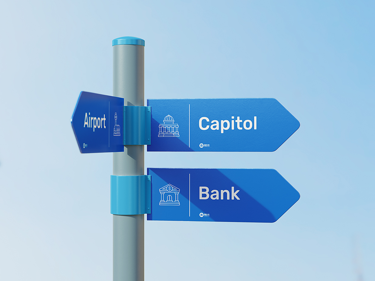 户外多项路牌导视指示牌样机mockup4组插图1