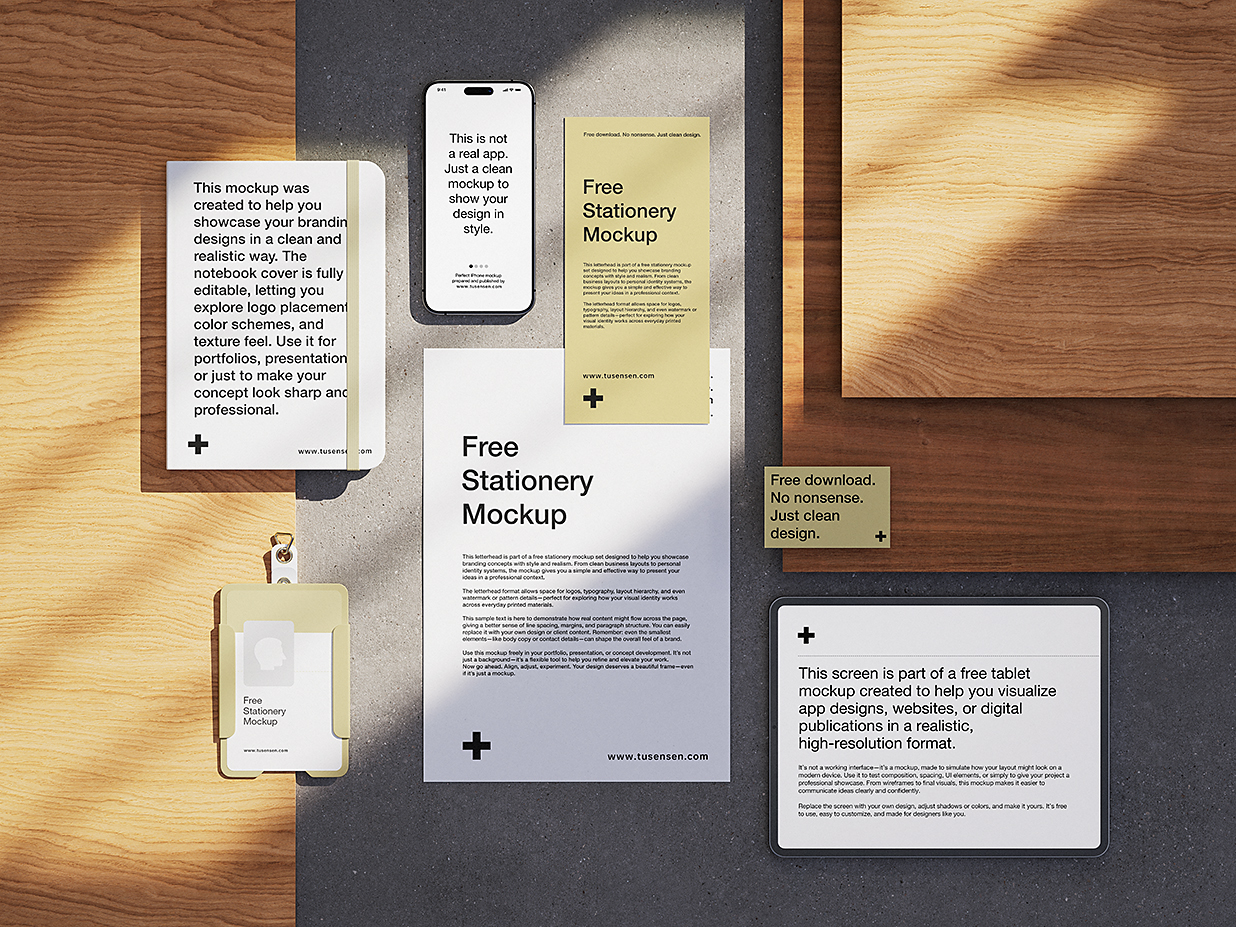 原木风办公文具用品文创VI样机mockup4组插图1