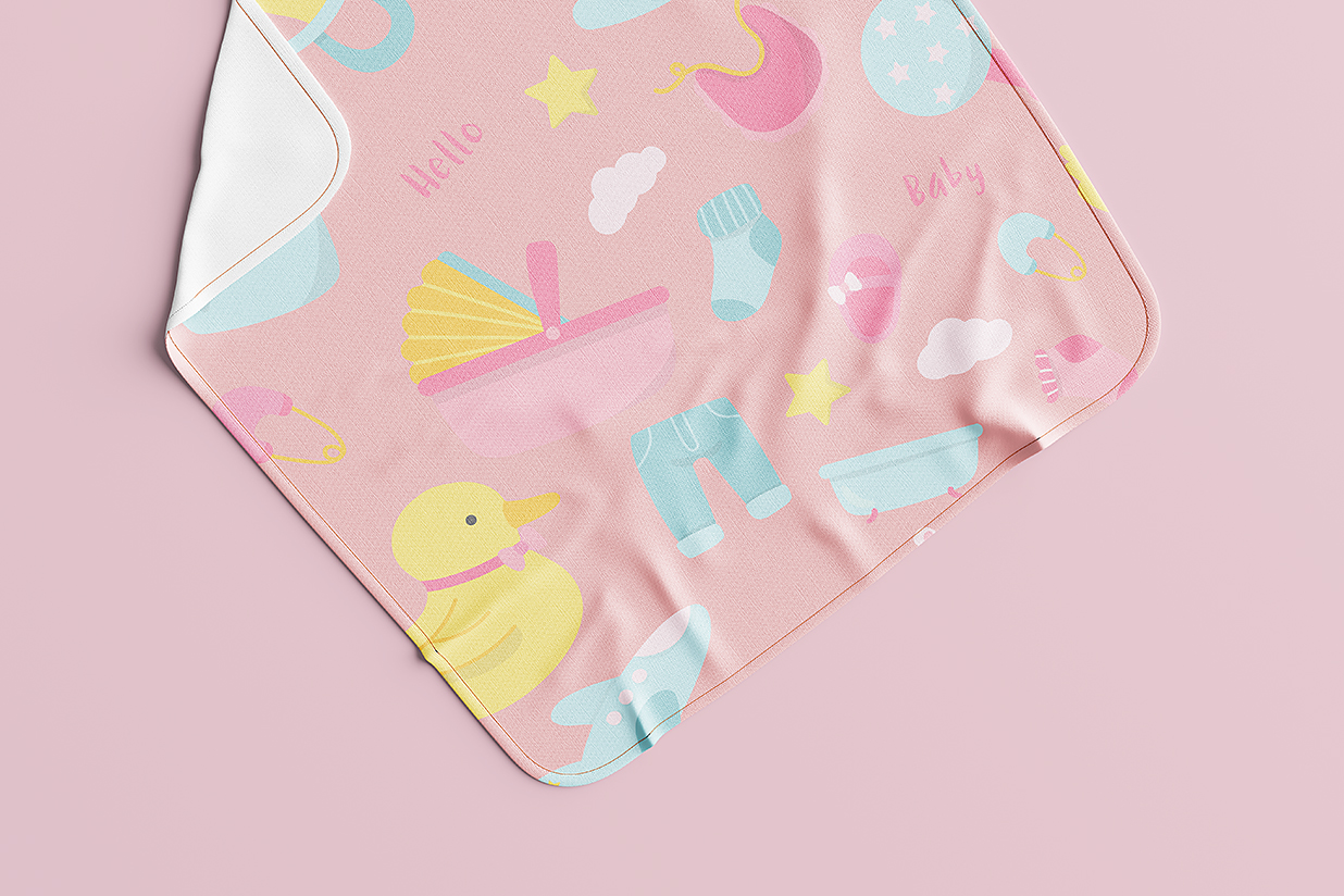 方形婴儿毛毯包巾隔尿垫样机mockup5组插图2
