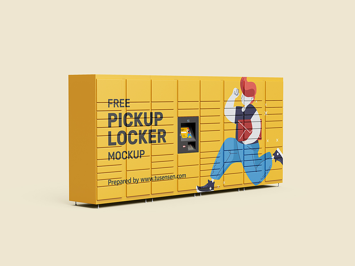 自助存包柜储物柜快递柜广告样机mockup4组插图2